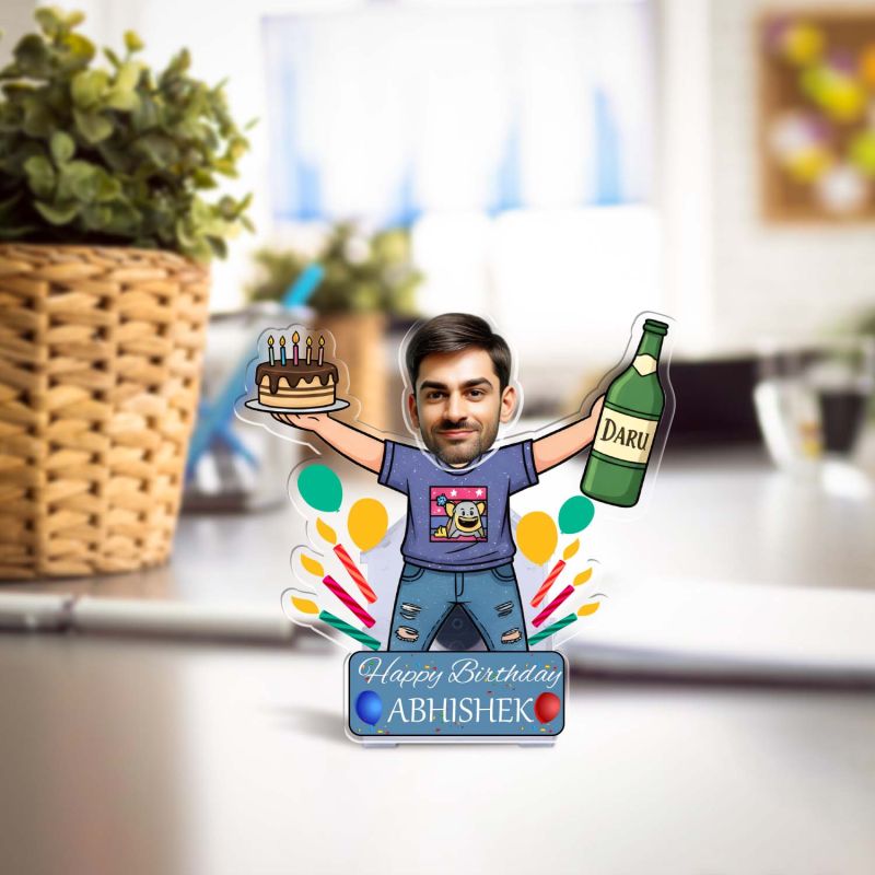 Personalized Birthday Caricature with Shaking Head, Custom Face Photo Cutout Birthday Gift for Friend Brother & Office Colleague Solar Powered Moving Head Caricature